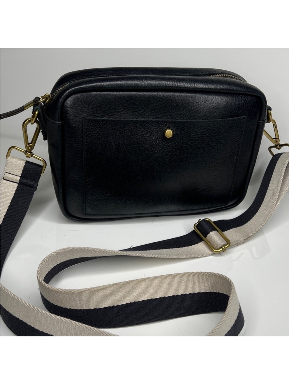 Black Leather Crossbody Bag with Contrast Strap/new with tags